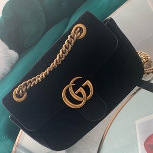 GUCCI Velvet Matelasse Small GG Marmont Black